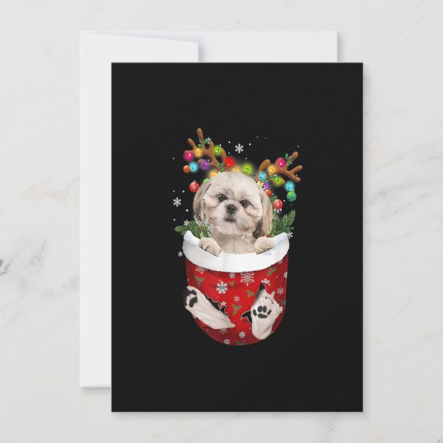 Shih Tzu Reindeer In Pocket Christmas Dog Lovers P Invitation (Front)
