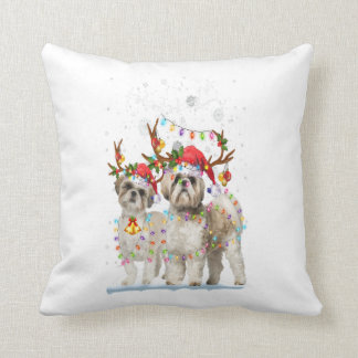 Shih Tzu Reindeer Xmas Light Christmas Gift Throw Pillow
