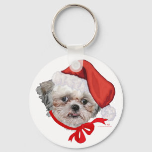 Shih Tzu Rescue Dog Happy Holidays Keychain