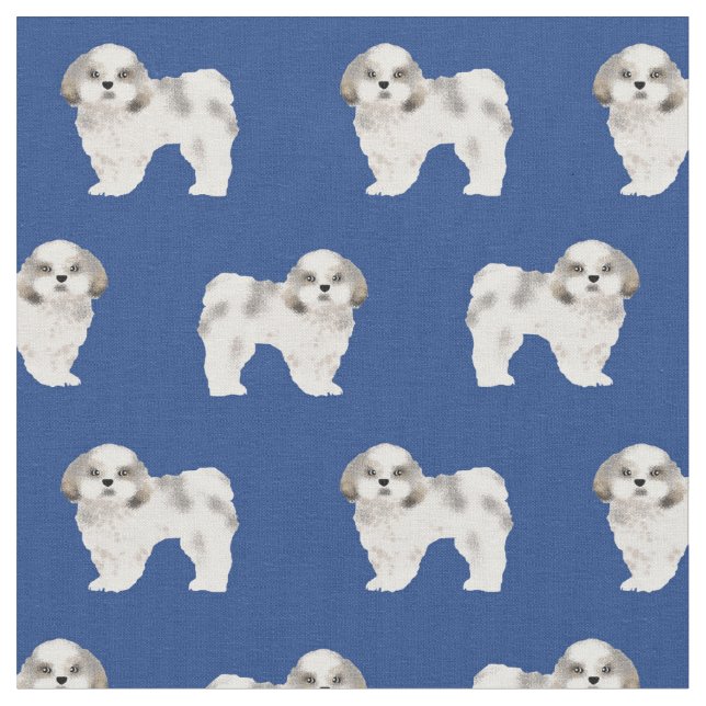 shih tzu royal blue dog fabric (Close Up)