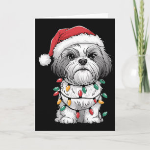 Shih Tzu Santa Christmas Tree Lights Xmas Dog Love Card