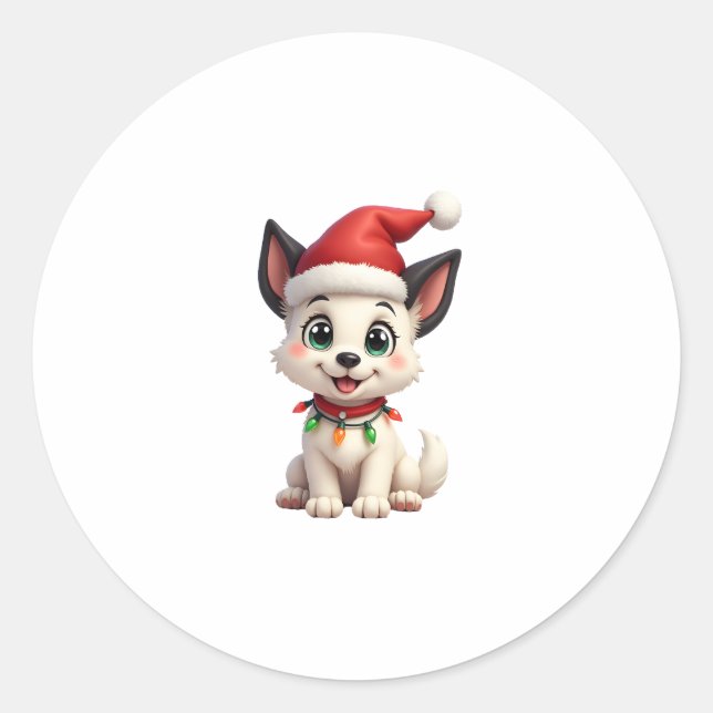 Shih Tzu Santa Christmas Tree Lights Xmas Dog Love Classic Round Sticker (Front)