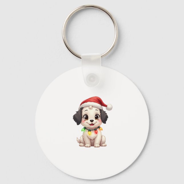 Shih Tzu Santa Christmas Tree Lights Xmas Dog Love Keychain (Front)