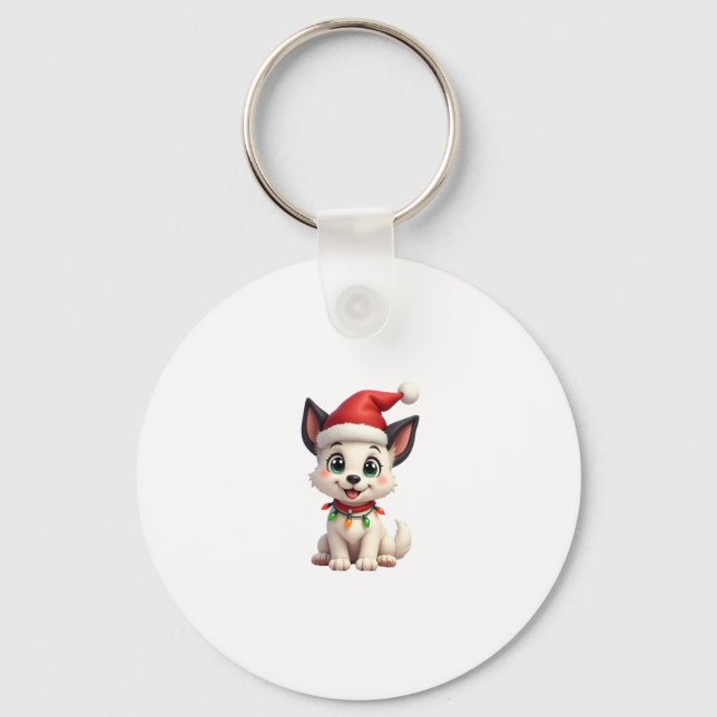 Shih Tzu Santa Christmas Tree Lights Xmas Dog Love Keychain (Front)
