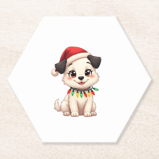 Shih Tzu Santa Christmas Tree Lights Xmas Dog Love Paper Coaster (Front)