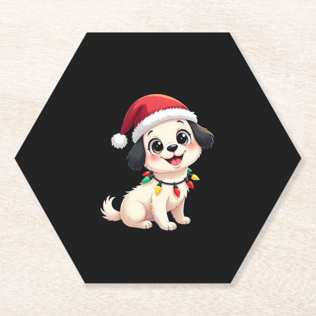Shih Tzu Santa Christmas Tree Lights Xmas Dog Love Paper Coaster (Front)