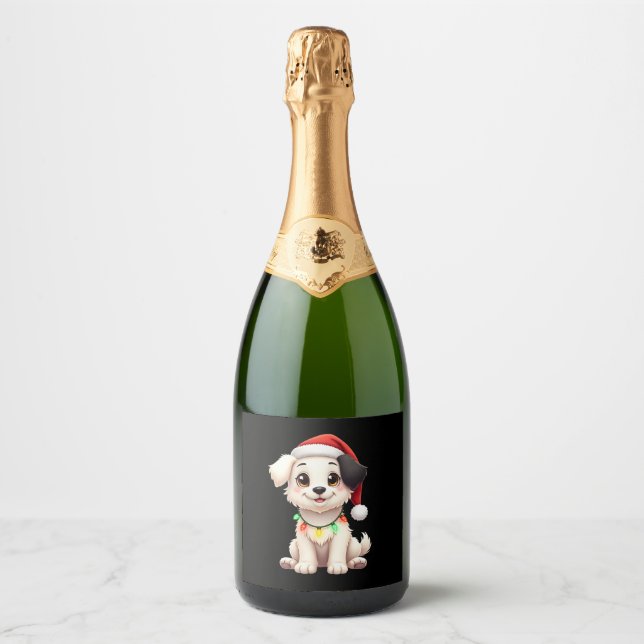 Shih Tzu Santa Christmas Tree Lights Xmas Dog Love Sparkling Wine Label (Front)