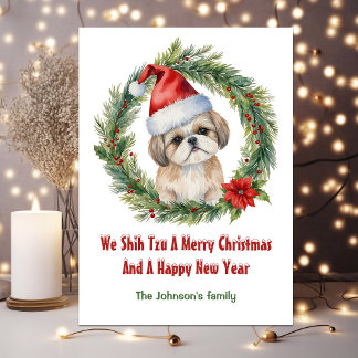 Shih Tzu Santa Cute Funny Christmas Holiday Card