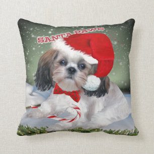 Shih Tzu Santa Paws Throw Pillow