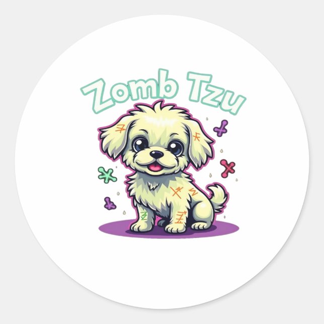 Shih Tzu Shihtzu Zombie Dog Halloween Oversized T- Classic Round Sticker (Front)