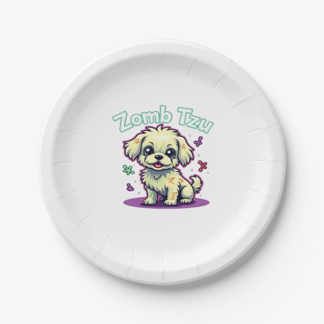 Shih Tzu Shihtzu Zombie Dog Halloween Oversized T- Paper Plate (Front)