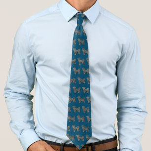Shih Tzu Silhouette Dog Yellow & Black Grid Blue Tie
