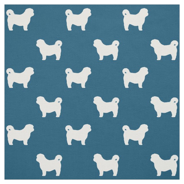 Shih Tzu Silhouettes Blue and White Patterned Fabric (Swatch)