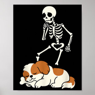 Shih Tzu Sleeping Dog Cute Halloween Skeleton Funn Poster