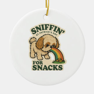 Shih Tzu Sniffin' For Snacks Retro St. Patrick's  Ceramic Ornament