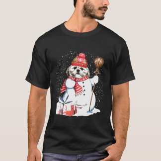 Shih Tzu Snowman Snow Night Christmas Dog Owner T-Shirt