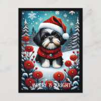 Shih Tzu Snowy Flower Meadow Santa Dog Christmas