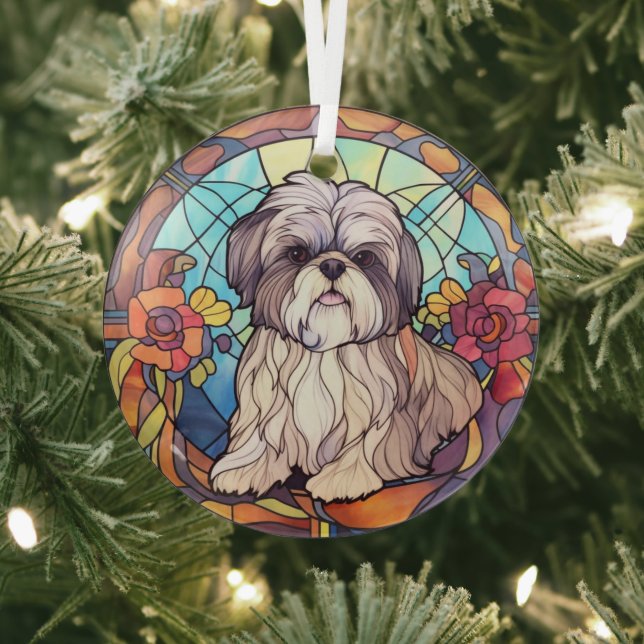 Shih Tzu Stained Glass Ornament (Insitu)