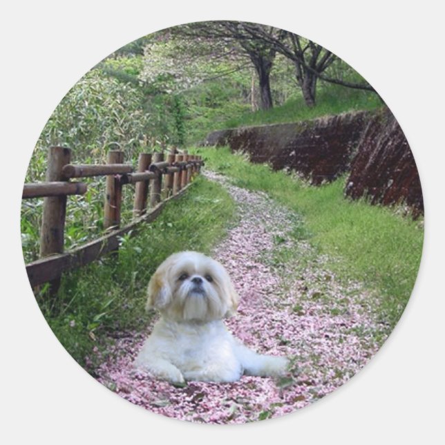 Shih Tzu Sticker Purple Flowers (Front)