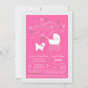 Shih Tzu Teddy Bear Dog Baby Shower Pink Girl Invitation