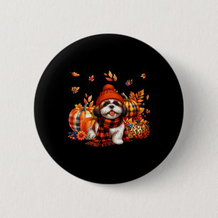 Shih Tzu Thanksgiving Leopard Pumpkins Fall Leaves 2 Inch Round Button