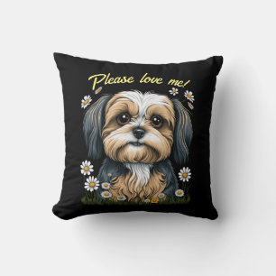 Shih Tzu Throw Pillow With Customizable Text