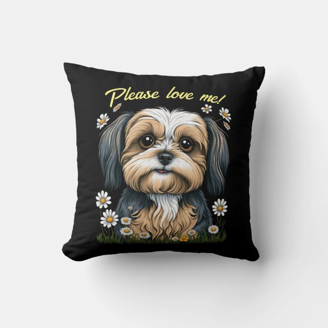 Shih Tzu Throw Pillow With Customizable Text (Front)