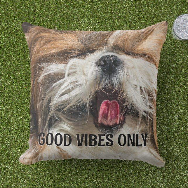 Shih tzu tongue funny vibes custom text outdoor pillow (Grass)