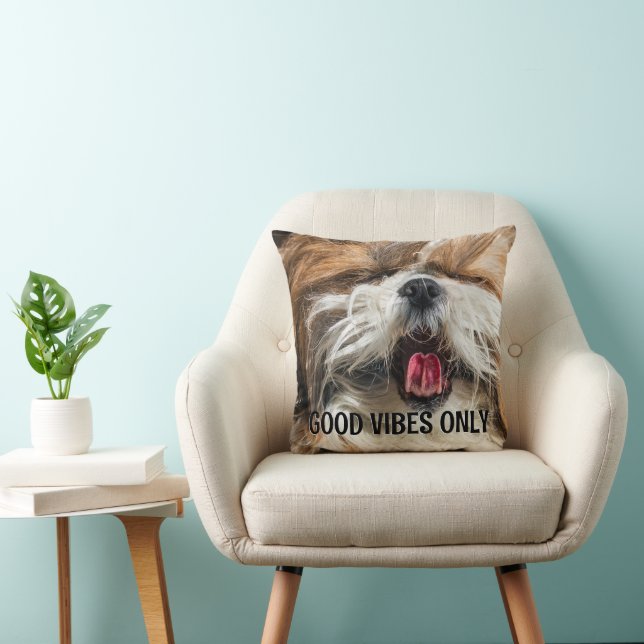 Shih tzu tongue funny vibes custom text throw pillow (Chair)