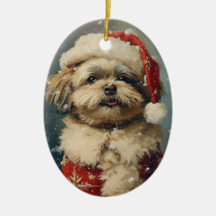 Shih Tzu Vintage Christmas  Ceramic Ornament