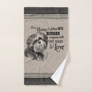 Shih Tzu vintage portrait cute quote Bath Towel Set