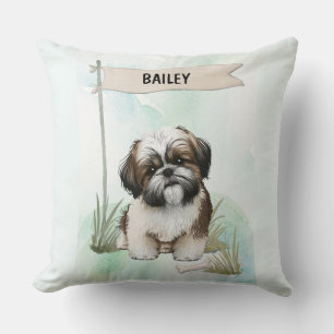 Shih Tzu Watercolor Personalized Dog Throw Pillow
