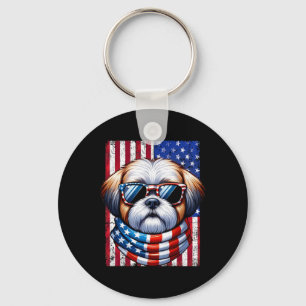 Shih Tzu Wearing American Flag 4th Of July Patriot Keychain