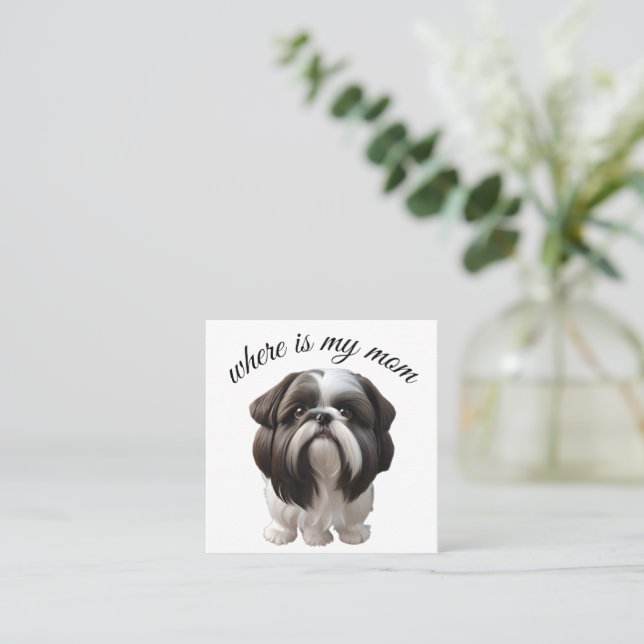 Shih Tzu - Where Is My Mom Square Business Card (Standing Front)