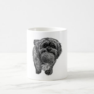 Shih Tzu with Ball   Black & White Art Mug