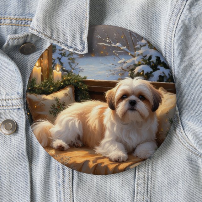 Shih Tzu with Christmas Lights Holiday  6 Inch Round Button (In Situ)