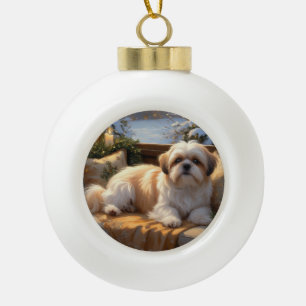 Shih Tzu with Christmas Lights Holiday  Ceramic Ball Christmas Ornament