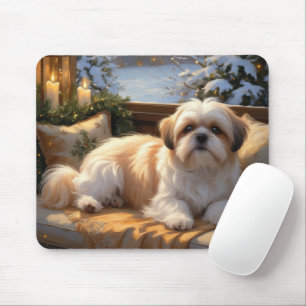 Shih Tzu with Christmas Lights Holiday  Mouse Pad