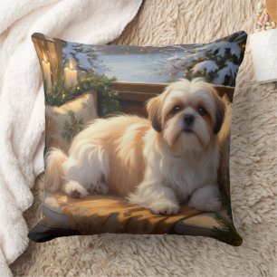 Shih Tzu with Christmas Lights Holiday  Throw Pillow