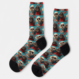Shih Tzu with Heart Roses Valentine's Day  Socks