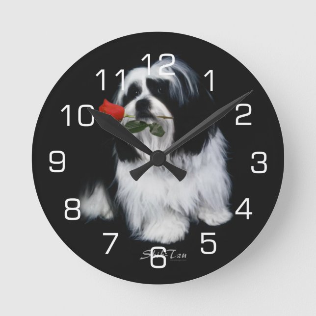Shih Tzu With Rose Round Clock (Front)