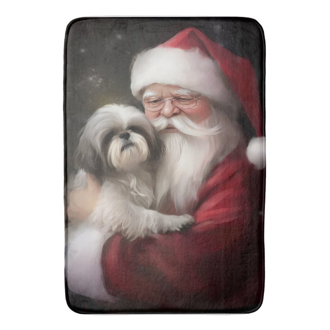 Shih Tzu With Santa Claus Festive Christmas  Bath Mat (Front Vertical)
