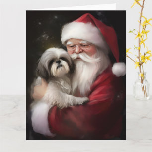 Shih Tzu With Santa Claus Festive Christmas  Card