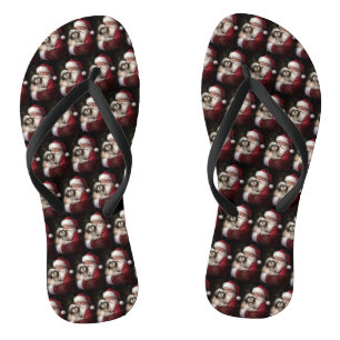 Shih Tzu With Santa Claus Festive Christmas  Flip Flops