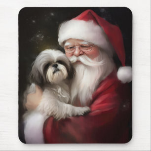 Shih Tzu With Santa Claus Festive Christmas Mouse Pad