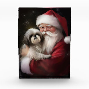 Shih Tzu With Santa Claus Festive Christmas Photo Block