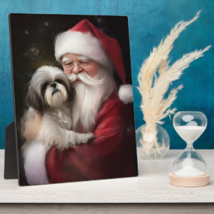 Shih Tzu With Santa Claus Festive Christmas Plaque