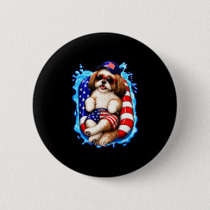 Shih tzu with sunglasses patriotic dog summer pool 2 inch round button