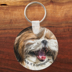Shih tzu yawning laughing smile text customize keychain