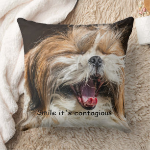 Shih tzu yawning laughing smile text customize throw pillow